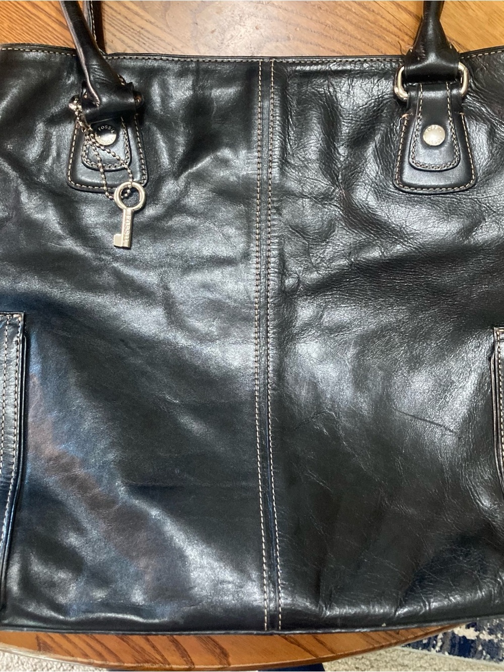 Fossil Black Leather black Tote Bag